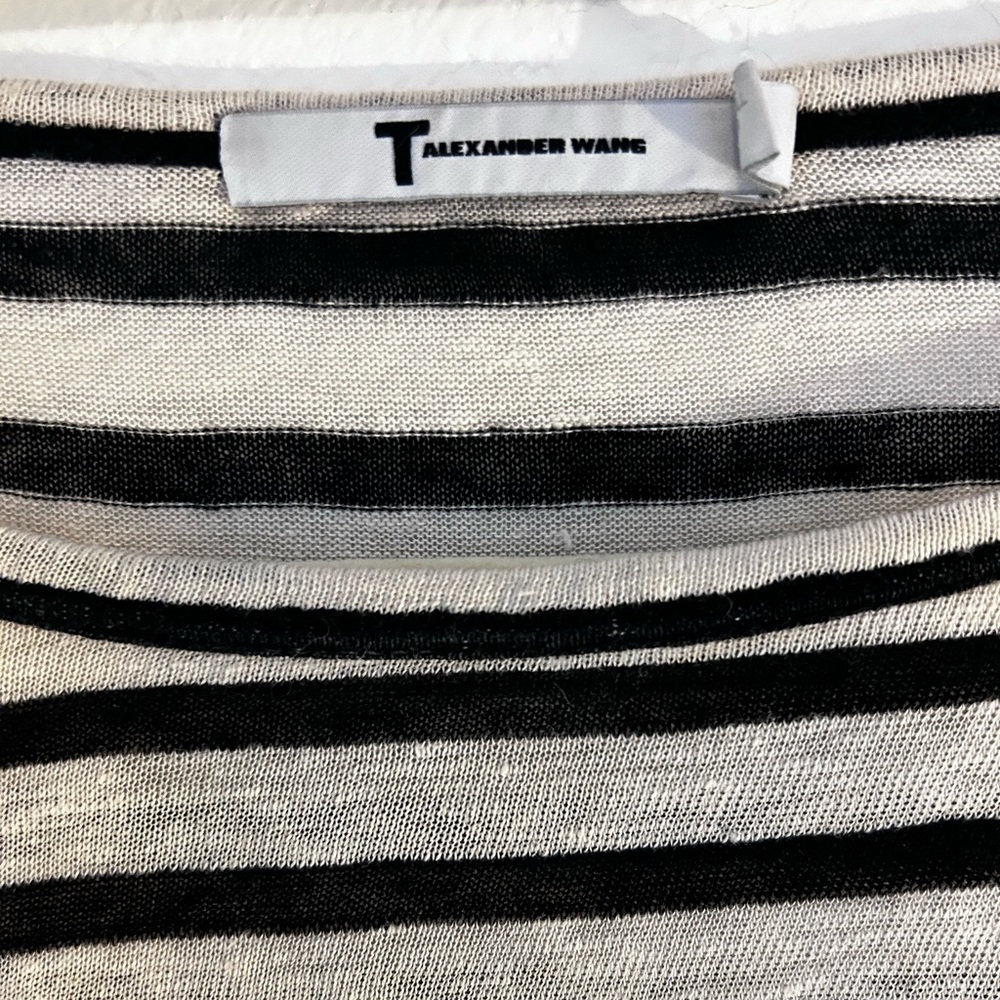 ⚓️ ALEXANDER WANG Breton Stripe Black White Pure Linen LS Tee Sz S Distressed - Picture 6 of 8